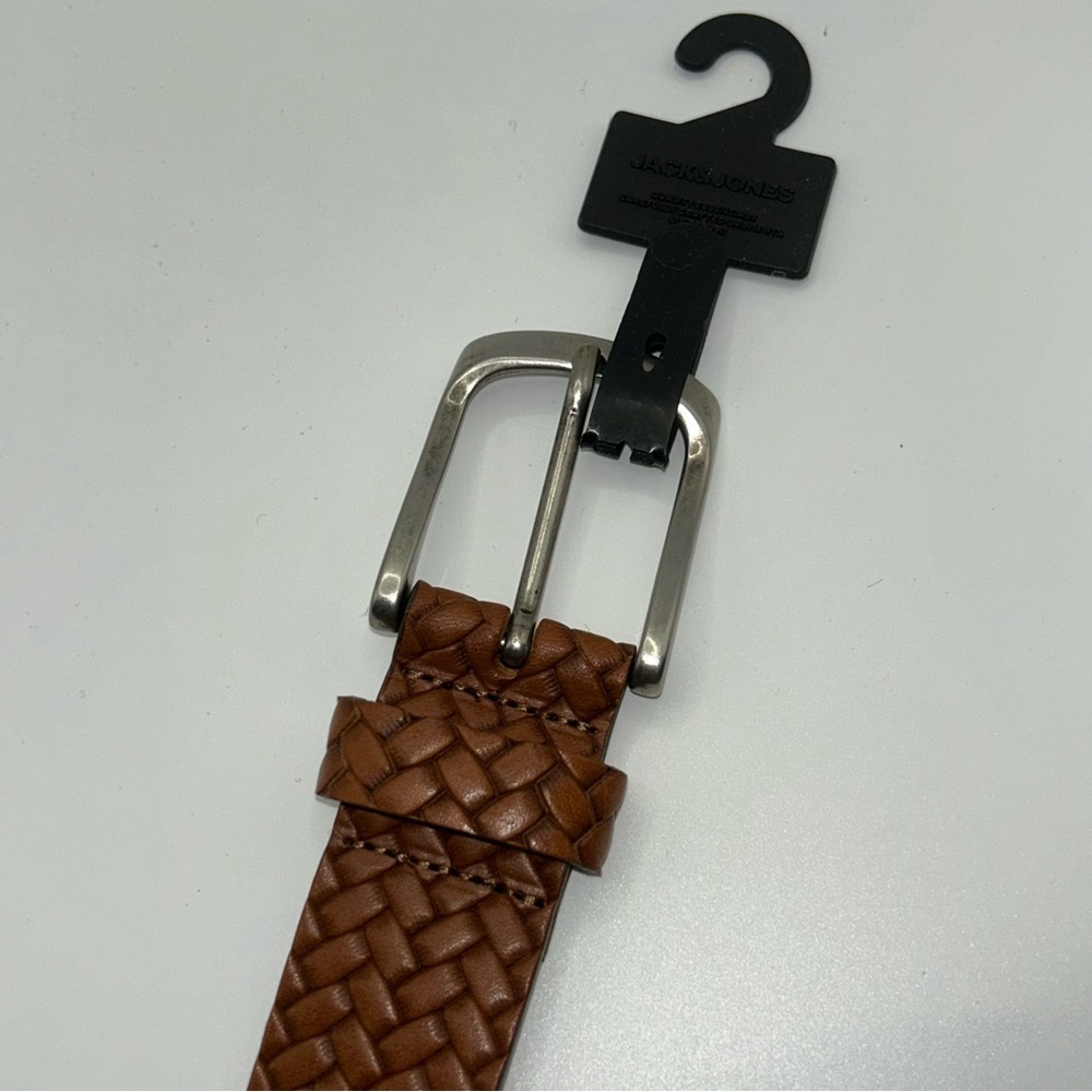 Jack & Jones brown basket weave pattern leather belt NWT size 95